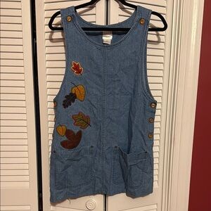 Denim Dress with Leaf Appliqué